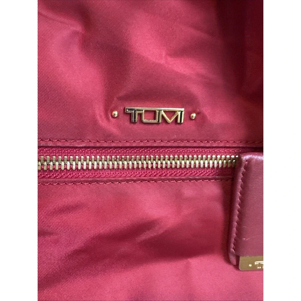 TUMI Voyageur Halle Backpack Burgundy Red Nylon Travel Laptop Bag Gold Hardware